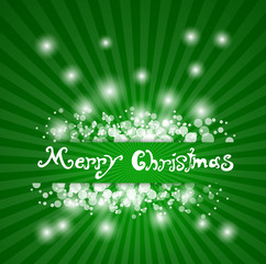 Fototapeta na wymiar abstract green christmas background with rays and snowflakes