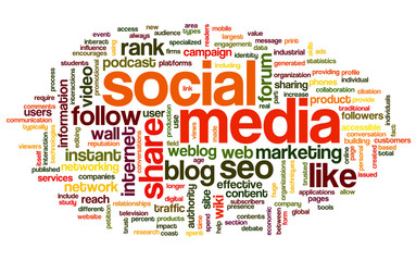 Social media conept in word tag cloud
