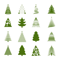 Christmas Tree Icons Set - Isolated On Background
