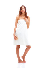 woman wrapped in bath towel