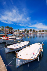Fototapeta na wymiar Fornells Port in Menorca marina boats Balearic islands