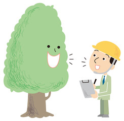 自然と話をする作業員