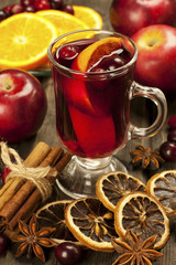 Christmas composition with hot spiced wine