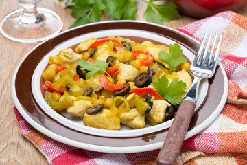 chicken stew with chickpeas, peppers and onions