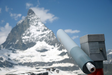 Fototapeta premium Telescope pointing at Matterhorn in Swiss Alps