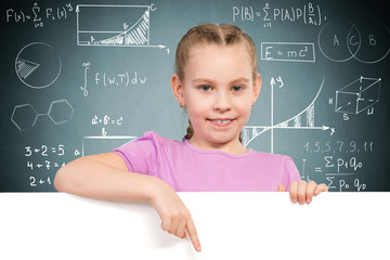 girl holding a white banner