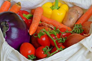 Colourful vegetables in shopping bag