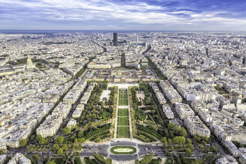 Naklejka premium Aerial View on Champ de Mars and Invalides in Paris