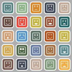 Square face flat icons on gray background