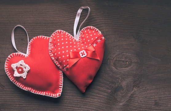 Handmade red hearts