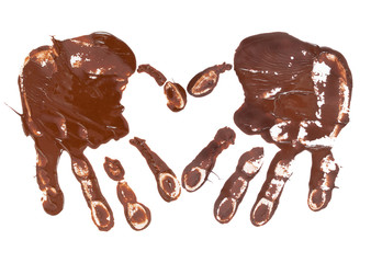 Chocolate hand print. Heart