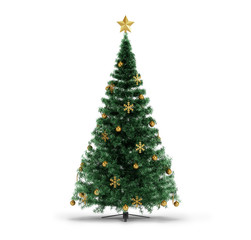 Isolated green Christmas tree with gold stars and balls
