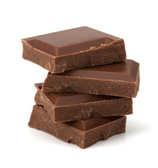 Chocolate bars stack isolated on white background