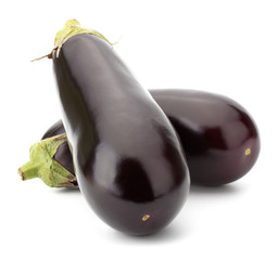 Black eggplants isolated on white background