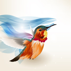Abstract beautiful vector background with realistic humming bird