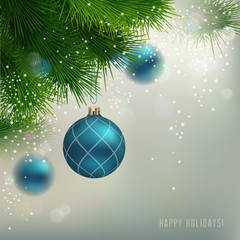 Christmas Background with ornaments and Christmas fir tree