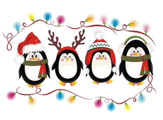 Merry Christmas card with penguins