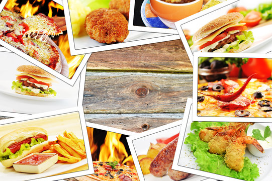 food photo pile on wooden table