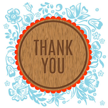 Thank you vector greeting card with wooden circle