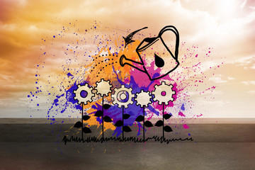 Cog flowers with can over bright sky © WavebreakMediaMicro