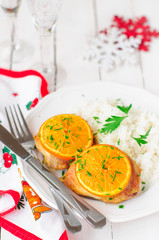 Spiced Orange Roast Chicken with Rice, Christmas Atmosphere