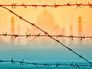 Taj Mahal behind barbed wire