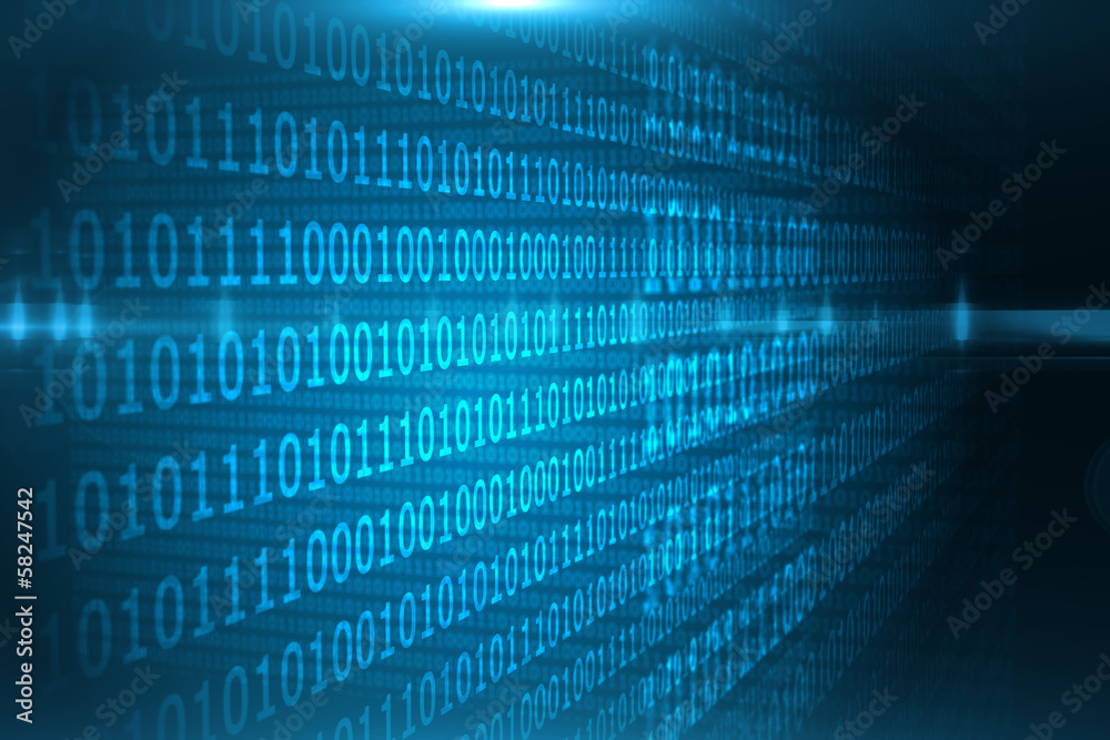 Aufkleber Shiny blue binary code on black background