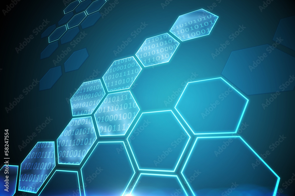 Poster black background with shiny hexagons