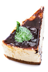mint leaf on a piece of cake