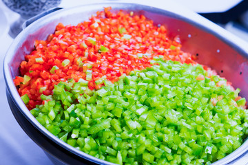 Green and Red Bell Peppers Cleaned and Washed as Cooking Ingredi