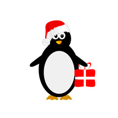penguin with christmas hat color vector illustration