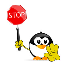 sweet and cute penguin with sign stop vector