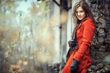 The portrait of young lady in park