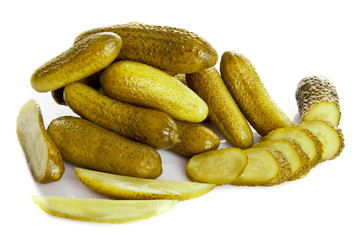 pickled cucumbers. Gherkins on a white background