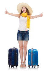 Woman going to summer vacation isolated on white