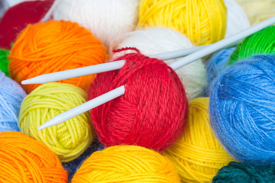 Colorful balls of wool yarn