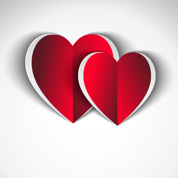 two red Heart paper sticker with shadow effect