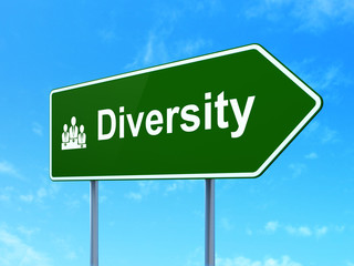 Finance concept: Diversity and Business Team on road sign