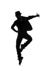 silhouette of male dancer isolated on white