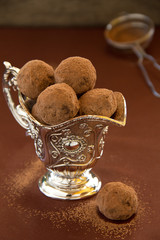 Chocolate truffles with cocoa powder
