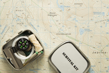 Survival kit on map