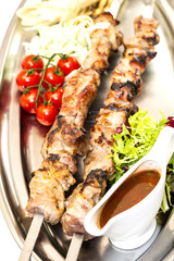 kebab meat sauce and salad vegetables