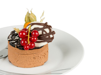 Chocolate cake with berries isolated