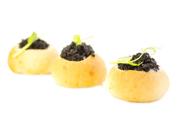 canape with meat vegetables and seafood