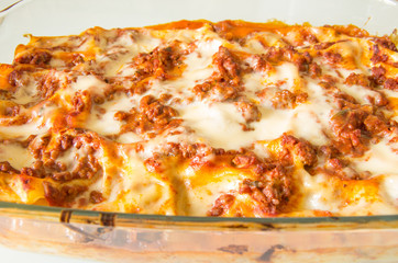 Obraz na płótnie Canvas Original italian lasagne on a baking dish