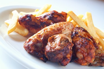 spicy chicken wings with fries