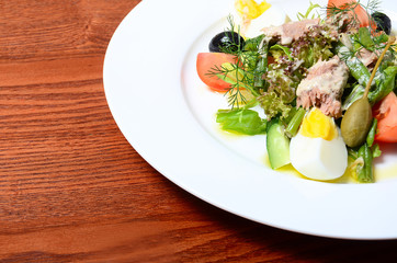 Salad from fresh vegetables with veal