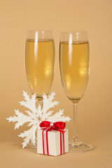 Wine glasses with champagne a beautiful gift box