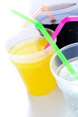 assorted soda drinks on white background