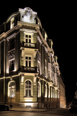 Fototapeta premium Illuminated building in the night in Sofia, Bulgaria